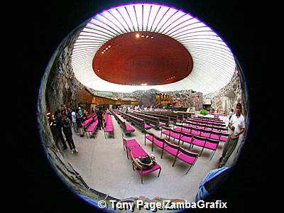 A fisheye view of the Rock Church - note the copper coil roof