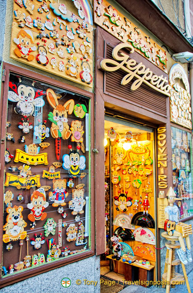 Geppetto has a collection of wooden craft items made ​​in Italy.