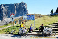 Cyclists taking a break at Passo Giau