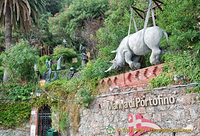 Rhino sculpture above the Marina di Portofino logo