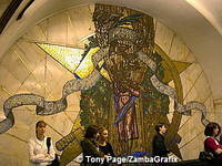 Large mosaics like this decorate the walls symbolising aspects of Russian life