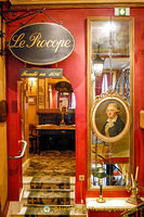 Portrait of Francesco Procopio dei Coltelli, founder of Café  Procope, and in the room up the steps is Voltaire's desk