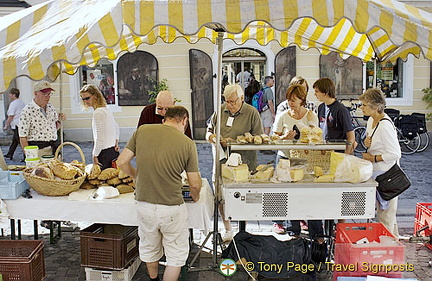 Along the main street there are many food stalls, this one sells cheese