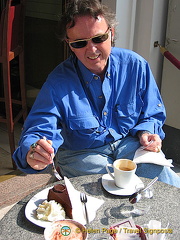 Tony digging into his sacher torte