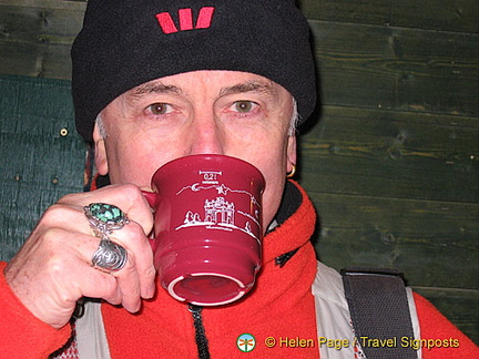 Tony keeping warm with glühwein