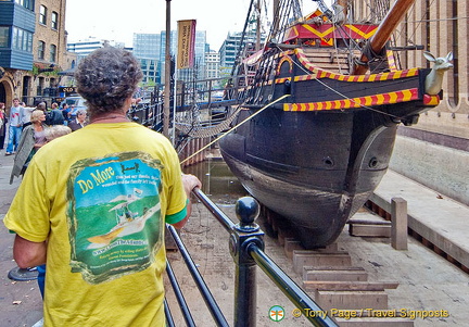 A sailor admiring The Golden Hinde