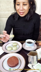 Me, enjoying my pistachio macarons