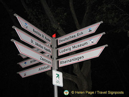 Signposts to Koblenz tourist attractions