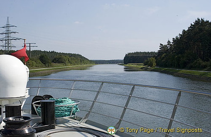 Our river boat approaches the next lock to take us to the Danube