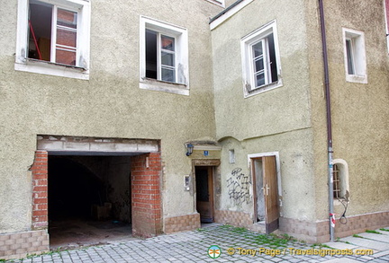 Flood water stains on the building