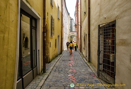 Painted cobblestones in Passau streets