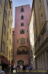 Once a patrician home, Baumburgerturm now house Dampfnudel Uli, the famous dumpling house