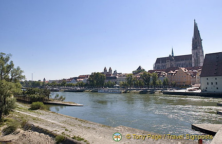 View of the Regensburg Old Town from across the Danube River