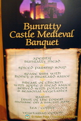 Bunratty medieval banquet menu