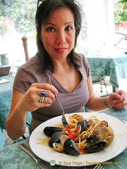 Having Spaghetti Vongole, my favourite