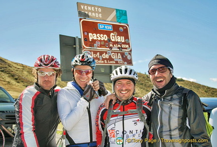 Smiles all round having made it to Passo Giau