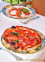 Pizza and Insalata Caprese at the roof-top terrace of Hotel La Favorita