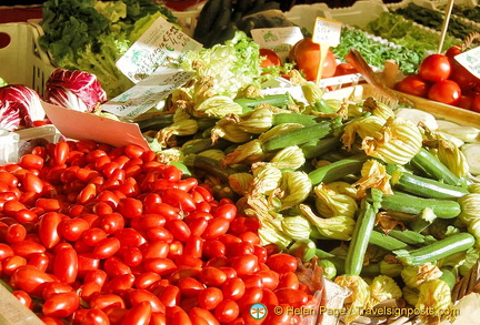 Delicious tomatoes and zucchini flowers