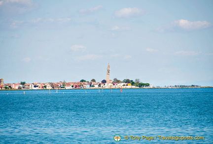 Approaching Burano and its leaning tower