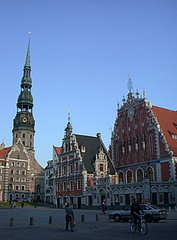 Petera Baznica (St Peter's Church) towers over the Ratslaukums square.