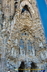 Upper level of the Nativity Facade portraying scenes of Nativity and Christ's childhood