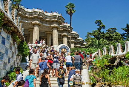 The very colourful entrance stairway section of Parc Güell