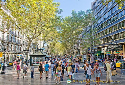 Las Ramblas is busy around the clock