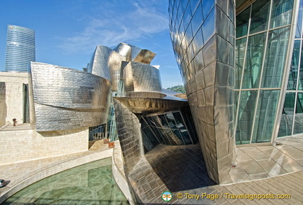 Guggenheim Bilbao: The Guggenheim's exterior is covered in glass, titanium and limestone.