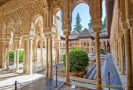 Patio de los Leones:  The lions and the fountain have been removed for restoration