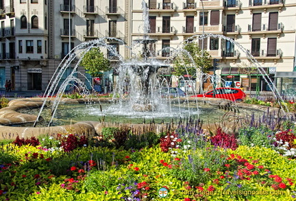 Beautiful floral garden and fountain