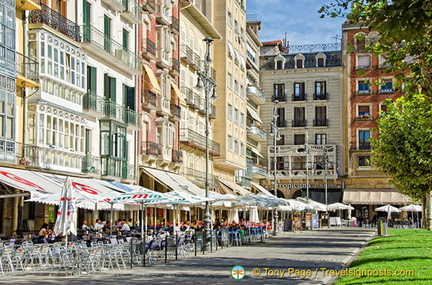 Looking down the cafes on Plaza del Castillo