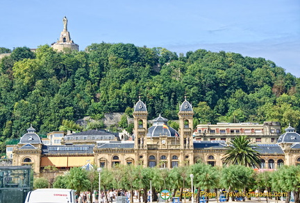 San Sebastian City Hall with the Monument to the Sacred Heart on Mount Urgull