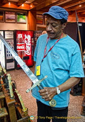 Mahlon checking out the Excalibur sword at the Suarez shop