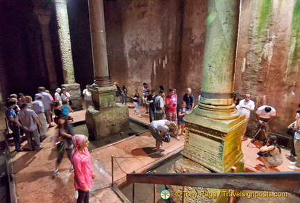 Looking down at the Medusa head columns