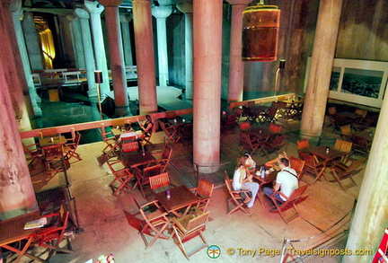 Looking down at the Cistern Cafe