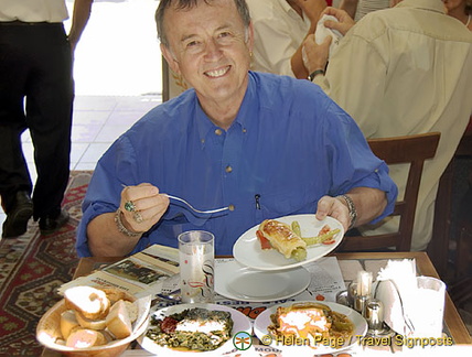 Tony enjoying lunch at the Pudding Shop