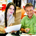 This lovely Turkish girl chatted with us, using her computer to translate.