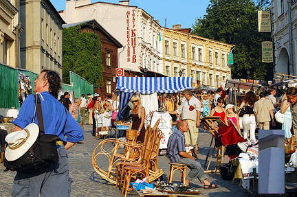 St Andrew's Church and Flea Market, Andriyivsky uzviz (St Andrew's Descent), Kyiv (Kiev)