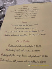 Dinner menu