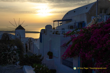 Oia windmills at sunset