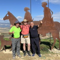 Juan, Tony & Santiago (979 visits) Monument of the Alto del Perdón inscription - "donde se cruza el camino del viento con el de las es... Juan, Tony & Santiago